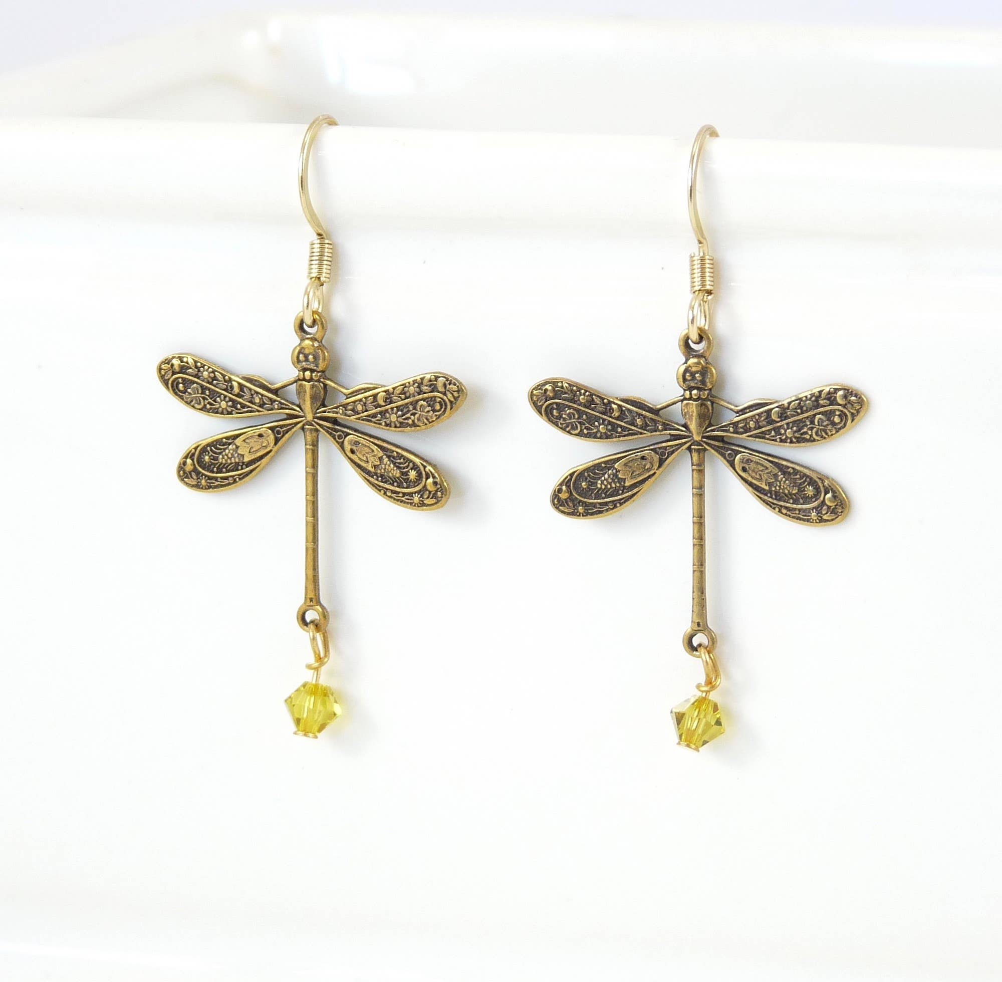 Marlene VanBeek Jewelry - Wholesale Dangle Earrings - Brass Dragon Fly Earrings - 4 Color Choices3