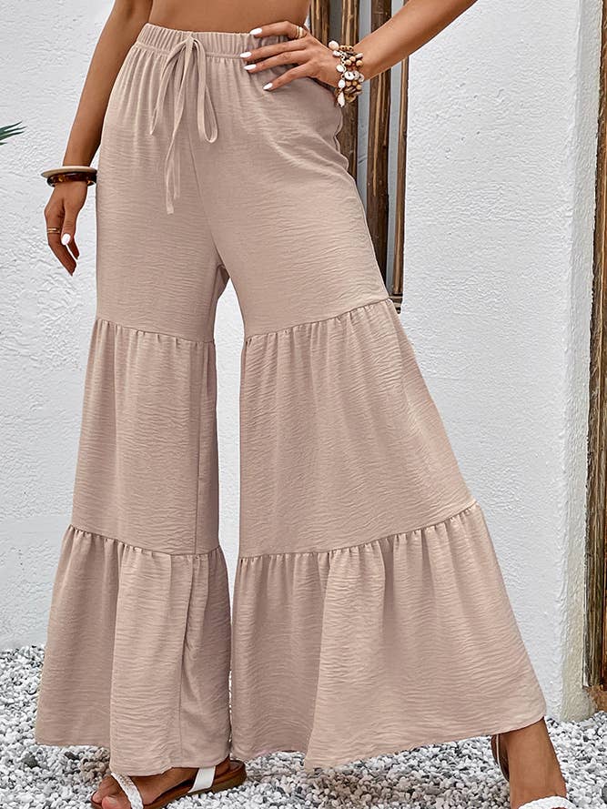 Apricot High Waist Tiered Wide Leg Flare Pants BFZY519 for wholesale on Faire