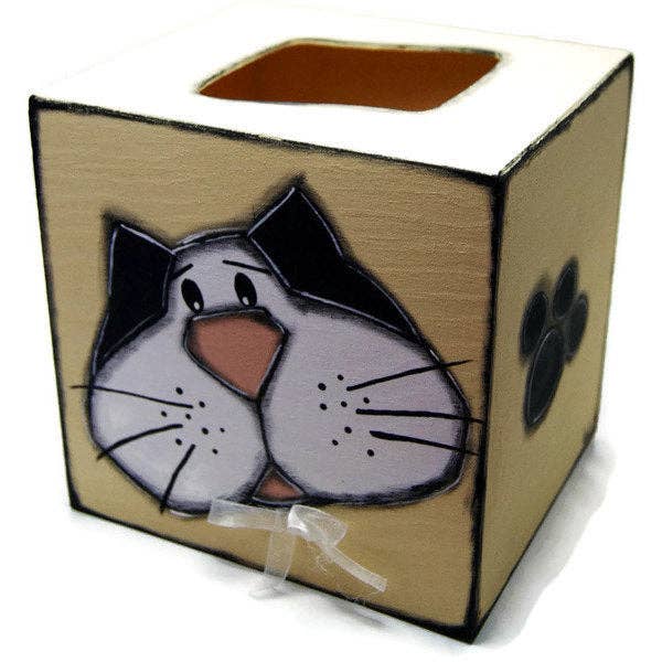 Luldesign - Wholesale Tissue Box - Wooden tissue box with painted cat.1