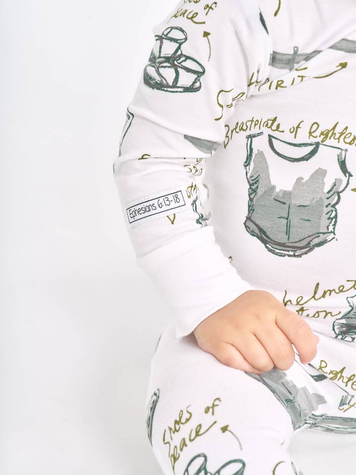 Holy Pals - Wholesale Sleepsuit - Baby - Armor of God White PJ Footed Onesie Bamboo2