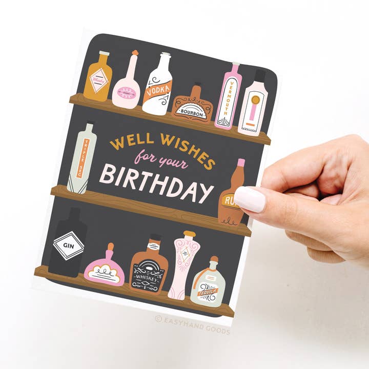 Easyhand Goods – formerly Onderkast - Wholesale Birthday Card - Well Wishes for Your Birthday Bar Shelves Greeting Card2