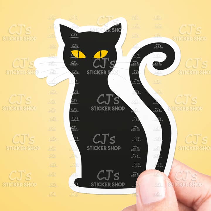 Calcomanía de vinilo con diseño de gato negro para venta al por mayor de CJ's Sticker Shop