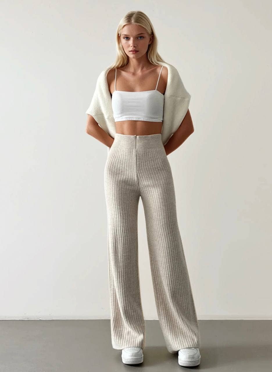 Anaz - Wholesale Pants - Women's - Ribbed Knit Wide-Leg Pants2