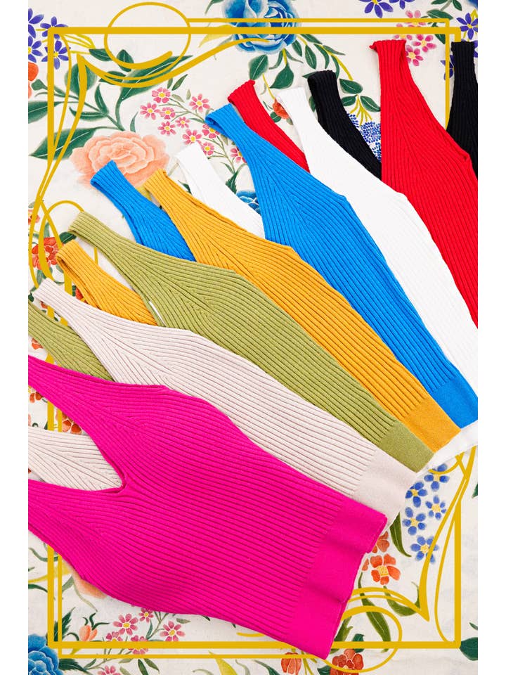 La Miel - Vendita all'ingrosso Top in maglia - Donna - Top crop senza maniche a costine con scollo a V morbido16