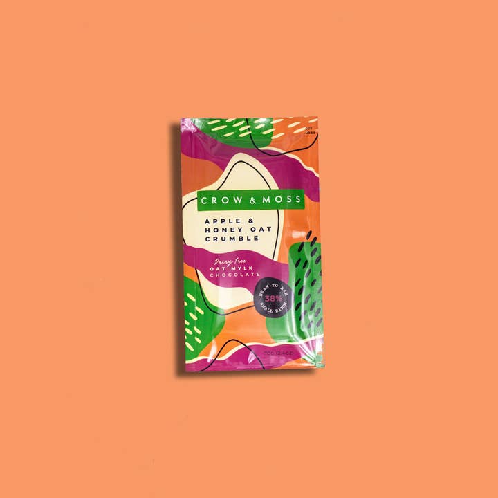 Crow & Moss Chocolate - Wholesale Chocolate Bar - Apple & Honey Oat Crumble and Oat Mylk Bar 38% - Case of 12