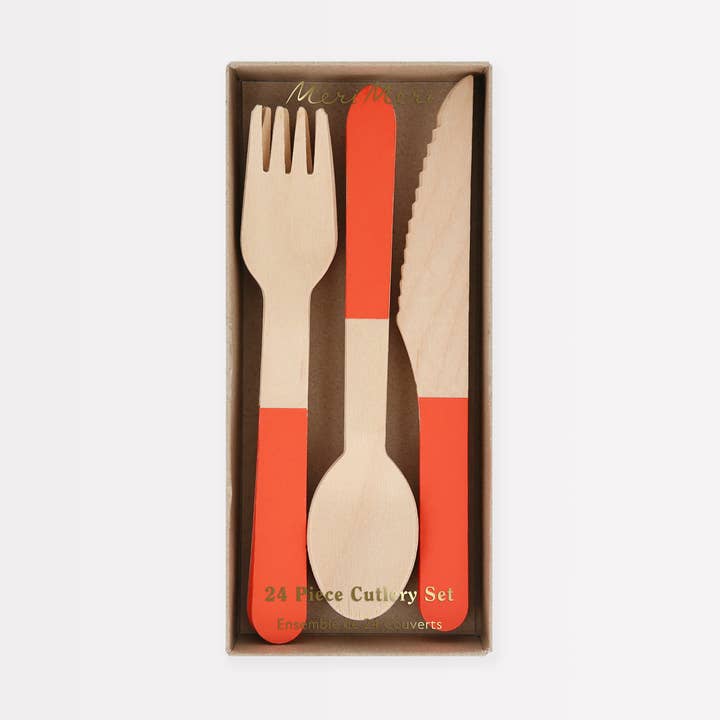Tomato Red Wooden Cutlery Set for wholesale by Meri Meri