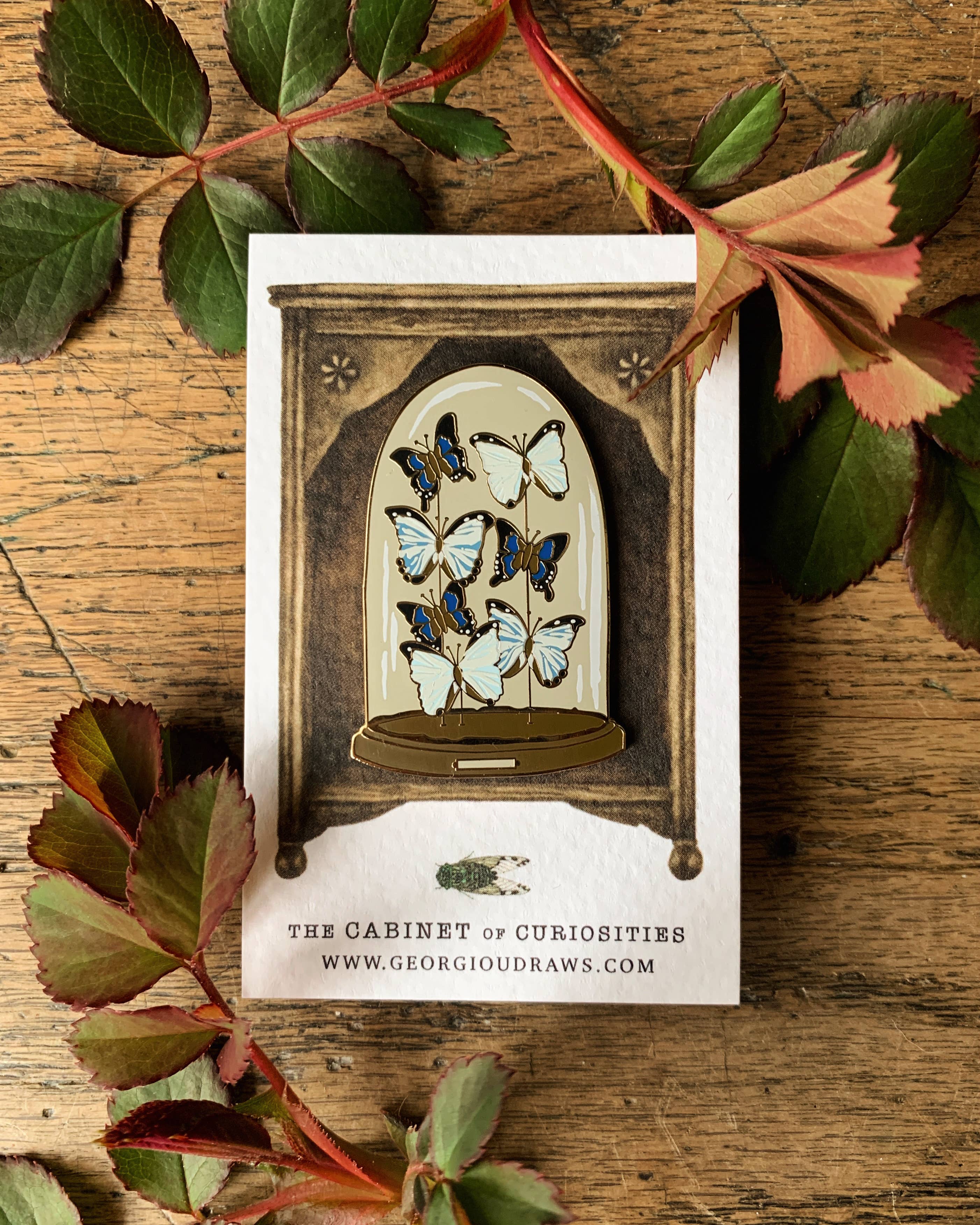 Georgiou Draws - Wholesale Lapel Pin/Button - Victorian Butterfly Dome Entomology Enamel Pin1