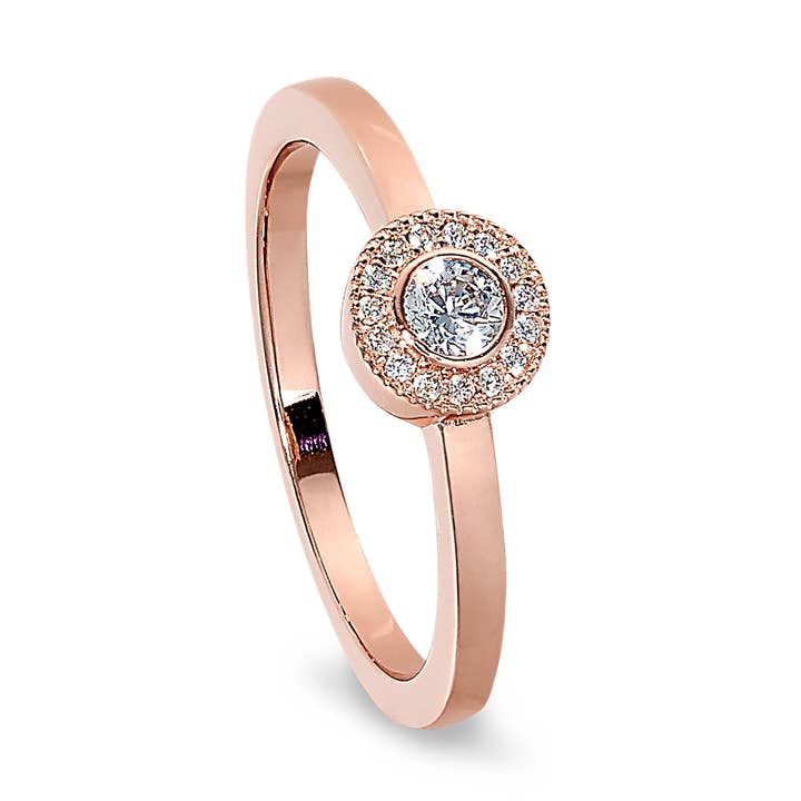 Rose Gold Finish Sterling Silver Micropave Round Simulated for wholesale by Kelly Waters