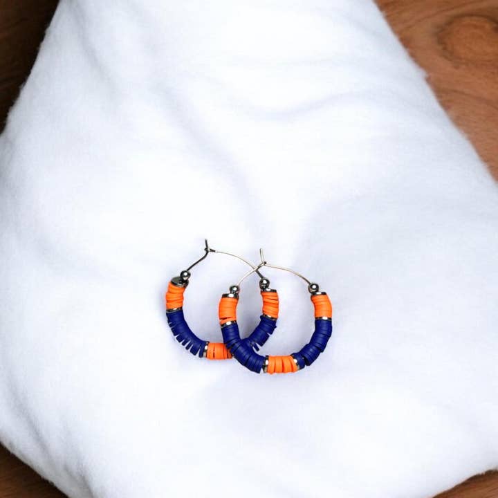 Fish Towne Designs, LLC - Wholesale Hoop Earrings - Blue and Orange Game Day Hoop Earrings6