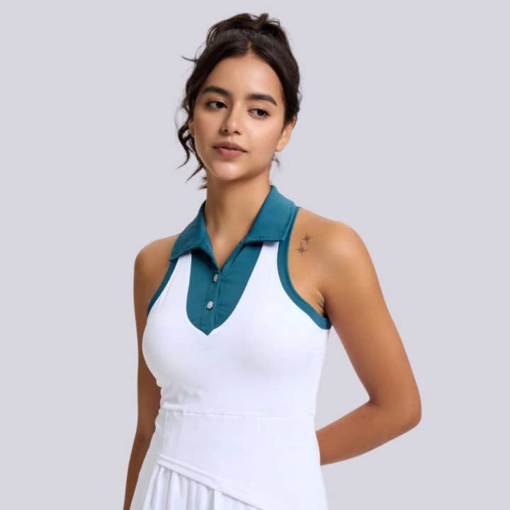 Contrasterende sportieve geplooide jurk voor dames tennis voor wholesale door Sodalemon