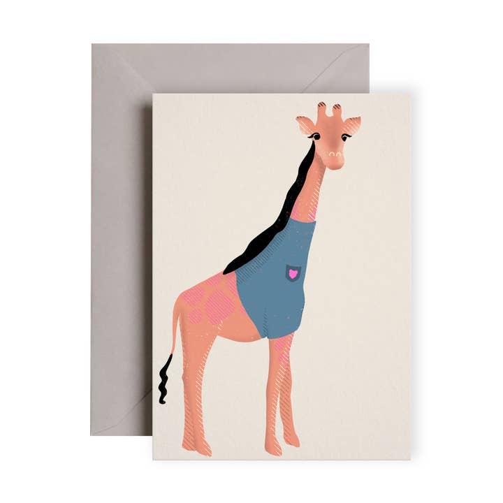 Giraffe Blue Jumper Neon Pink Card | Birthday | Everyday for wholesale by I am Roxanne