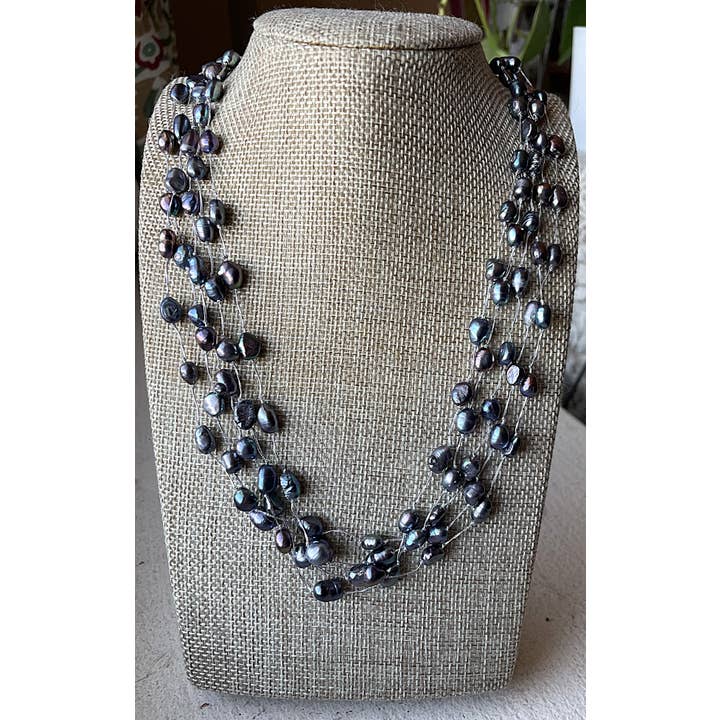 5 row Grey Freshwater Pearl Neck for wholesale by Kate Carr / PureNY Jewelry LLC
