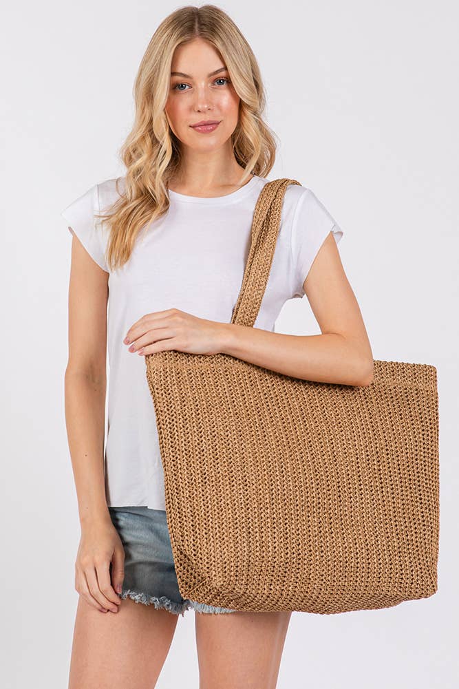 Hana - Wholesale Tote Bag - Women's - Solid Color Crochet Summer Straw Tote Bag67