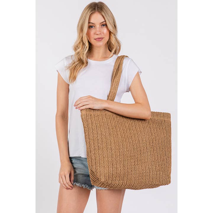Hana - Wholesale Tote Bag - Women's - Solid Color Crochet Summer Straw Tote Bag67