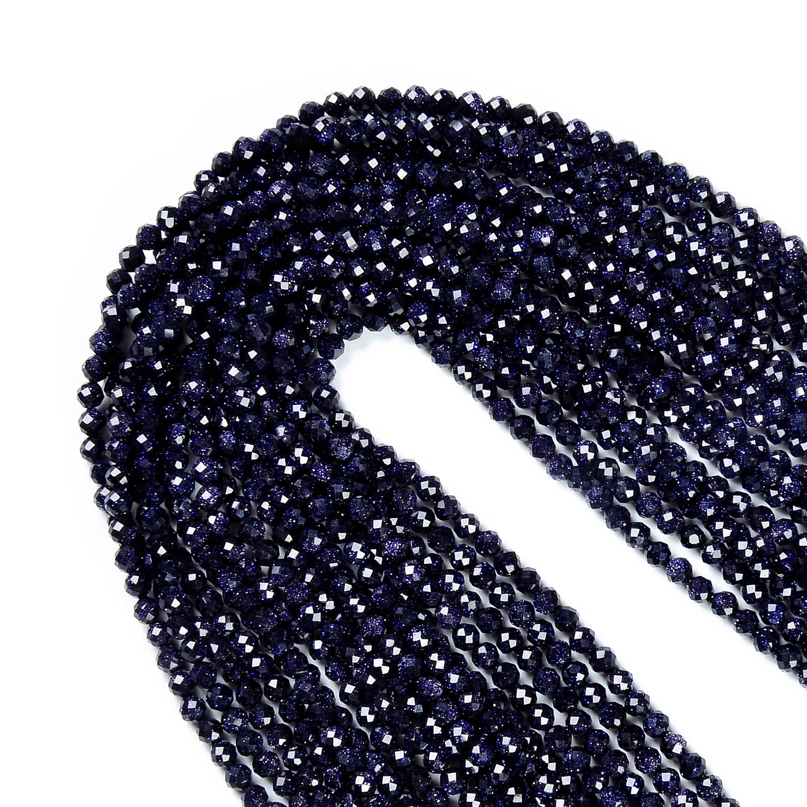 Beads Creation – wholesale Beads – Night Sky Blue Sandstone Genuine Faceted Round Beads PRP4966