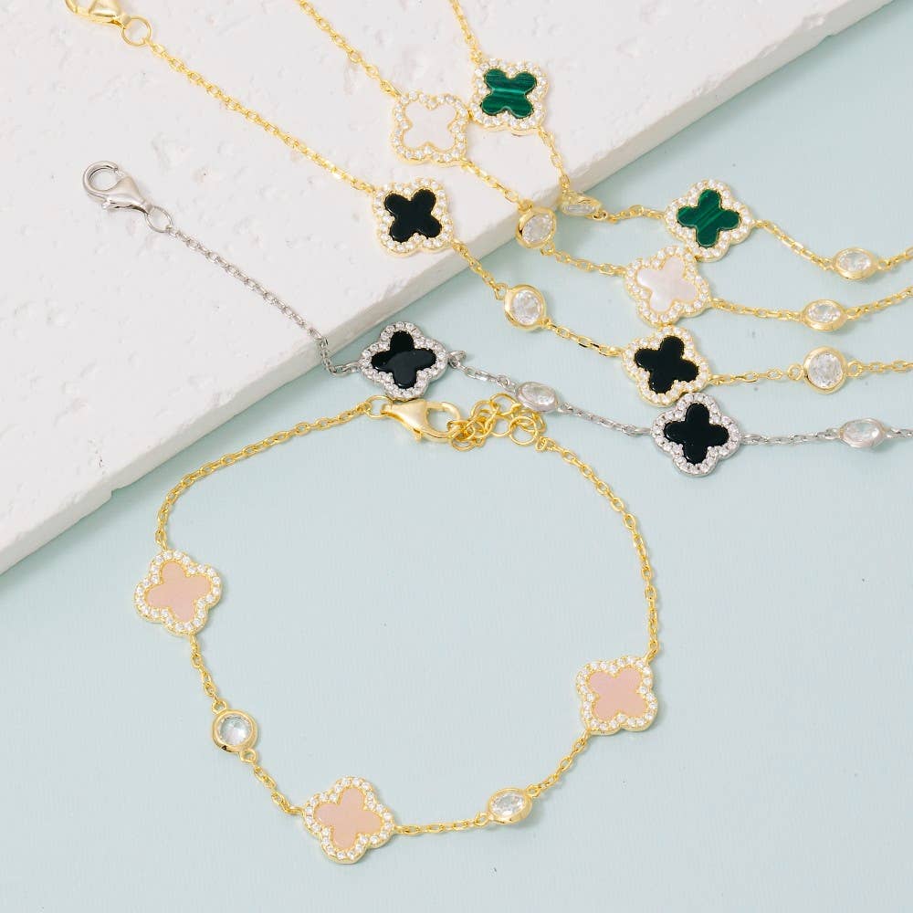 Fame Accessories – wholesale Link & chain bracelet – Sterling Silver Clover Chain Bracelet0