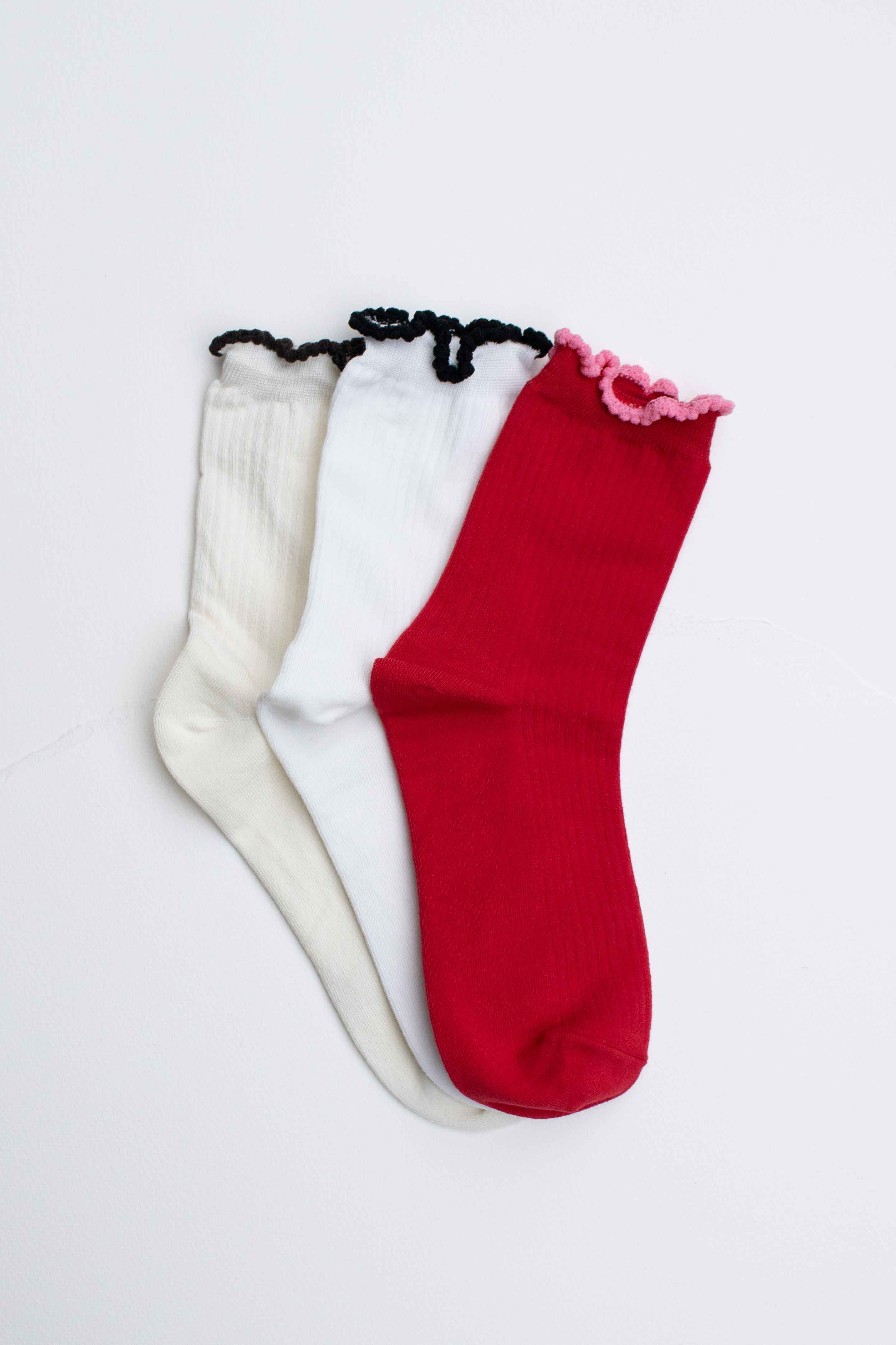 Tiepology - Vente Chaussettes – femme - Chaussettes en mélange de coton à bord festonné4