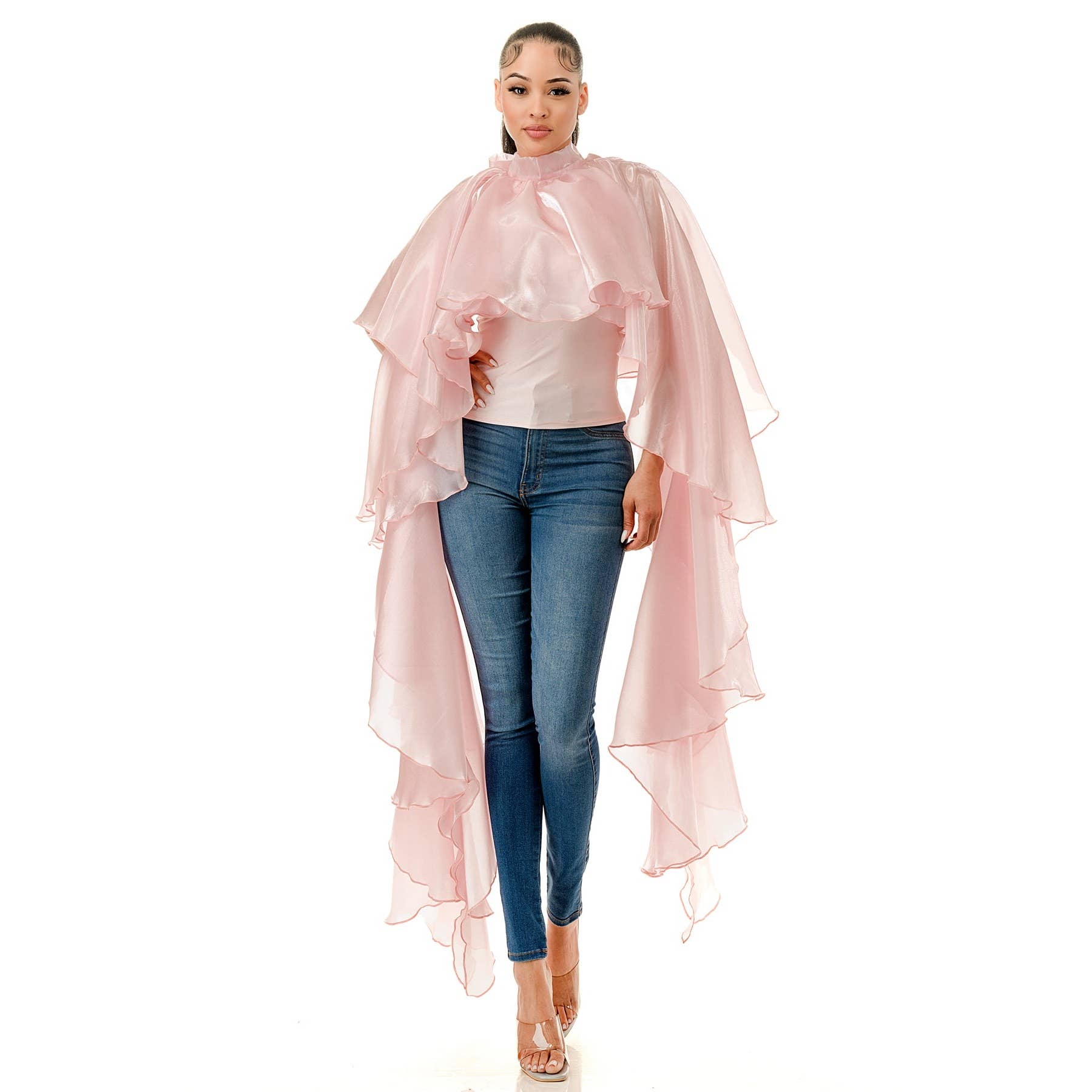 Black Pearl Clothing - Wholesale Blouse - Women's - Ruffled Extended Long Flare Sleeves Organza Blouse4