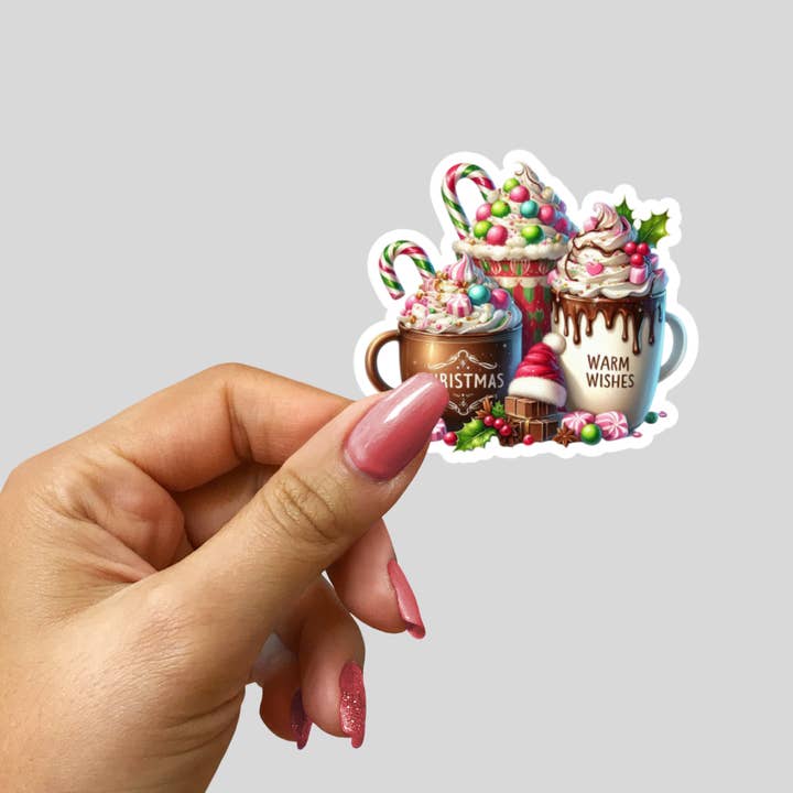 Christmas Hot Cocoa Sticker | Warm Wishes Holiday Mug Sticker | Cute Christmas Cup Vinyl Sticker for Laptops, Tumblers & Gifts for wholesale by The Paper Den