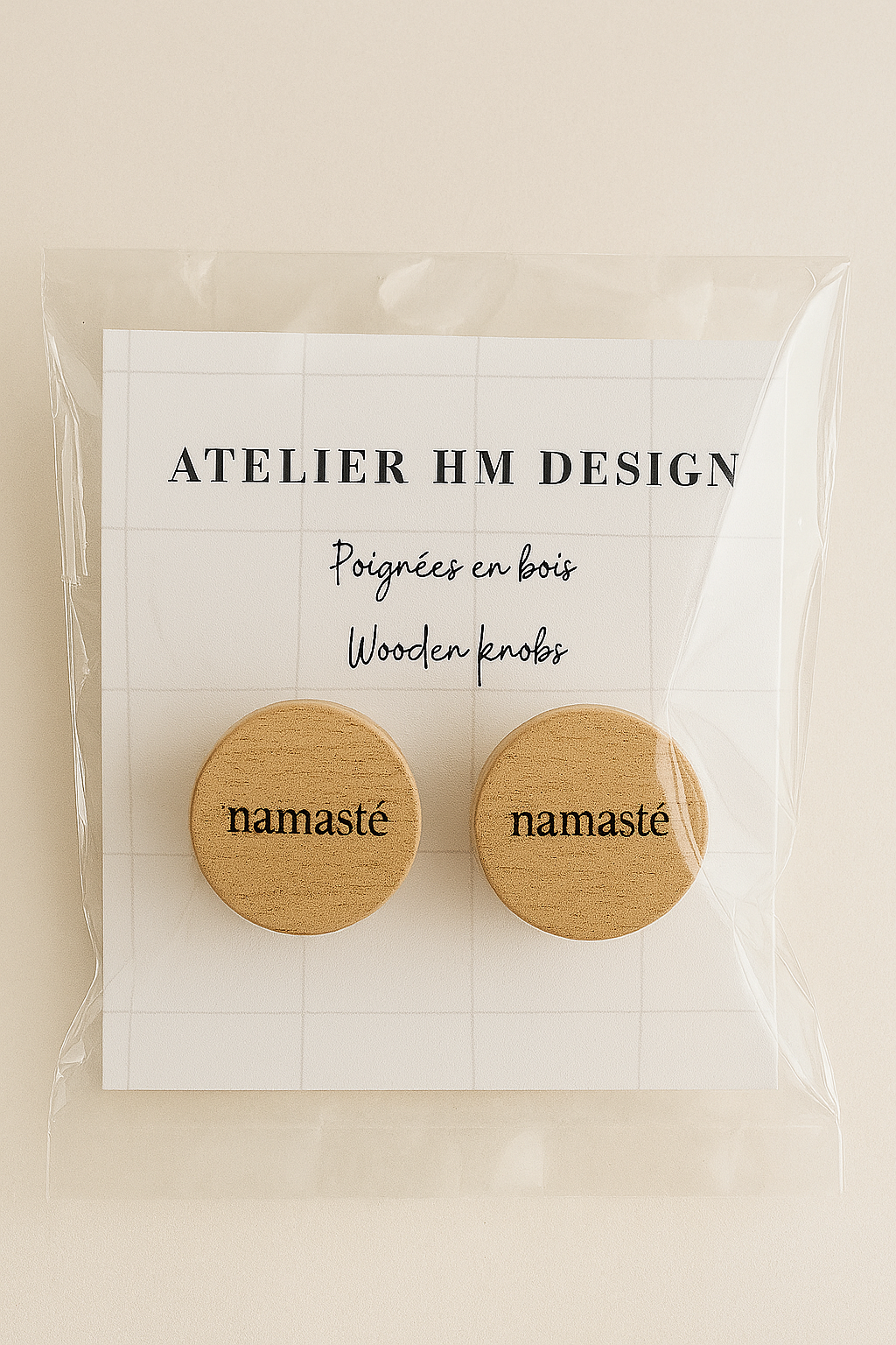 Atelier HM Design - Vendita all'ingrosso Manopola/pomello - Set di 6 pomelli per cassetti in legno Namaste, 35x25mm5