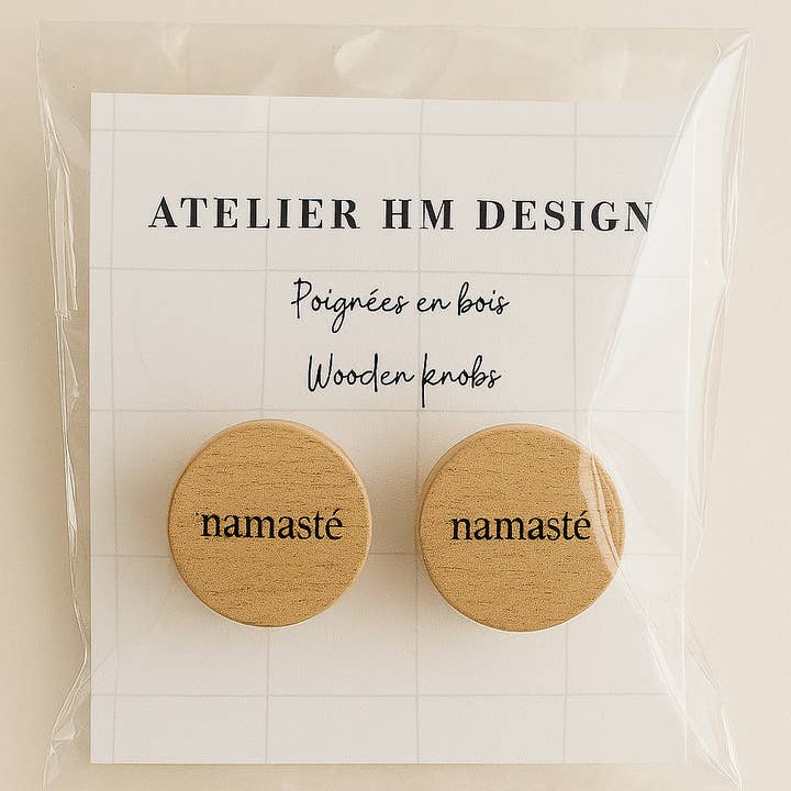 Atelier HM Design - Vendita all'ingrosso Manopola/pomello - Set di 6 pomelli per cassetti in legno Namaste, 35x25mm5