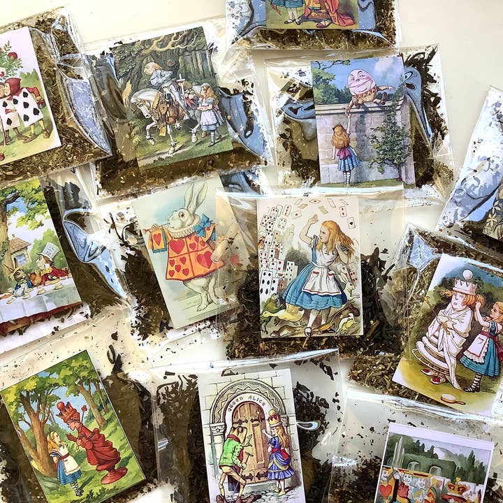All Little Cute Things - Wholesale Loose Tea - Vintage Alice Adventures. Assortment of Pyramid Tea packets