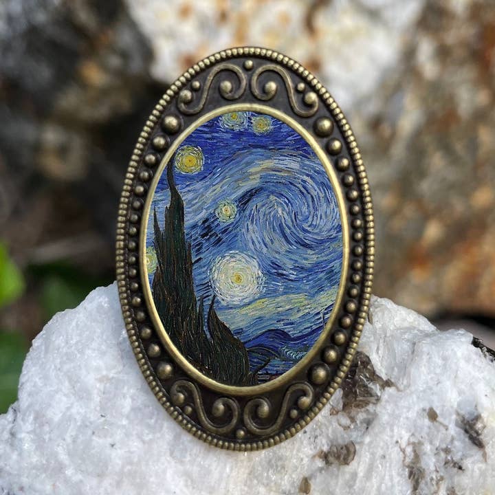 A Starry Night Antiqued Bronze Adjustable Ring Vincent Van Gogh Fine Art Brass for wholesale by FringePop