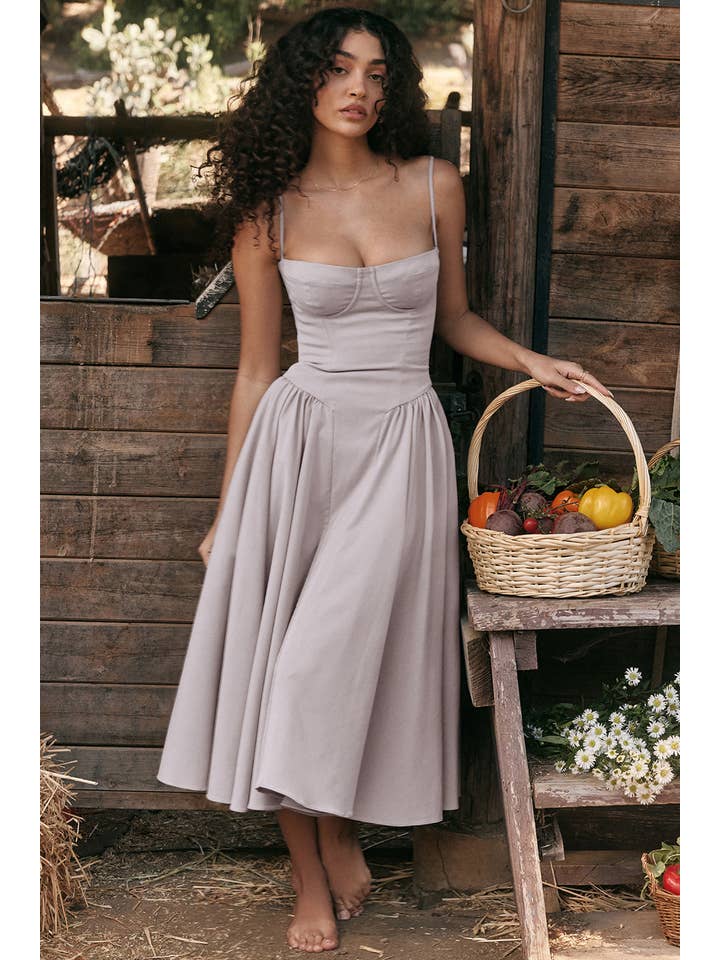 Sweetkama - Wholesale Dress - Women's - String Shoulder Solid & Floral Ladies Dress 2552864