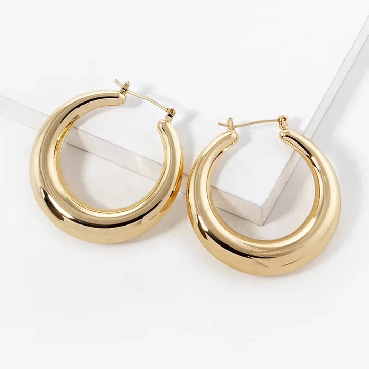 Wild Honey - Wholesale Hoop Earrings - White Gold Dipped 40mm Bold Hollow Hoop Earrings