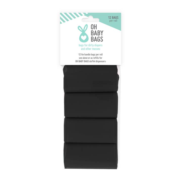 Oh Baby Bags - Wholesale Diaper Bag - Baby - 8 Black Roll Disposable Dirty Diaper Bags with Tie Handles