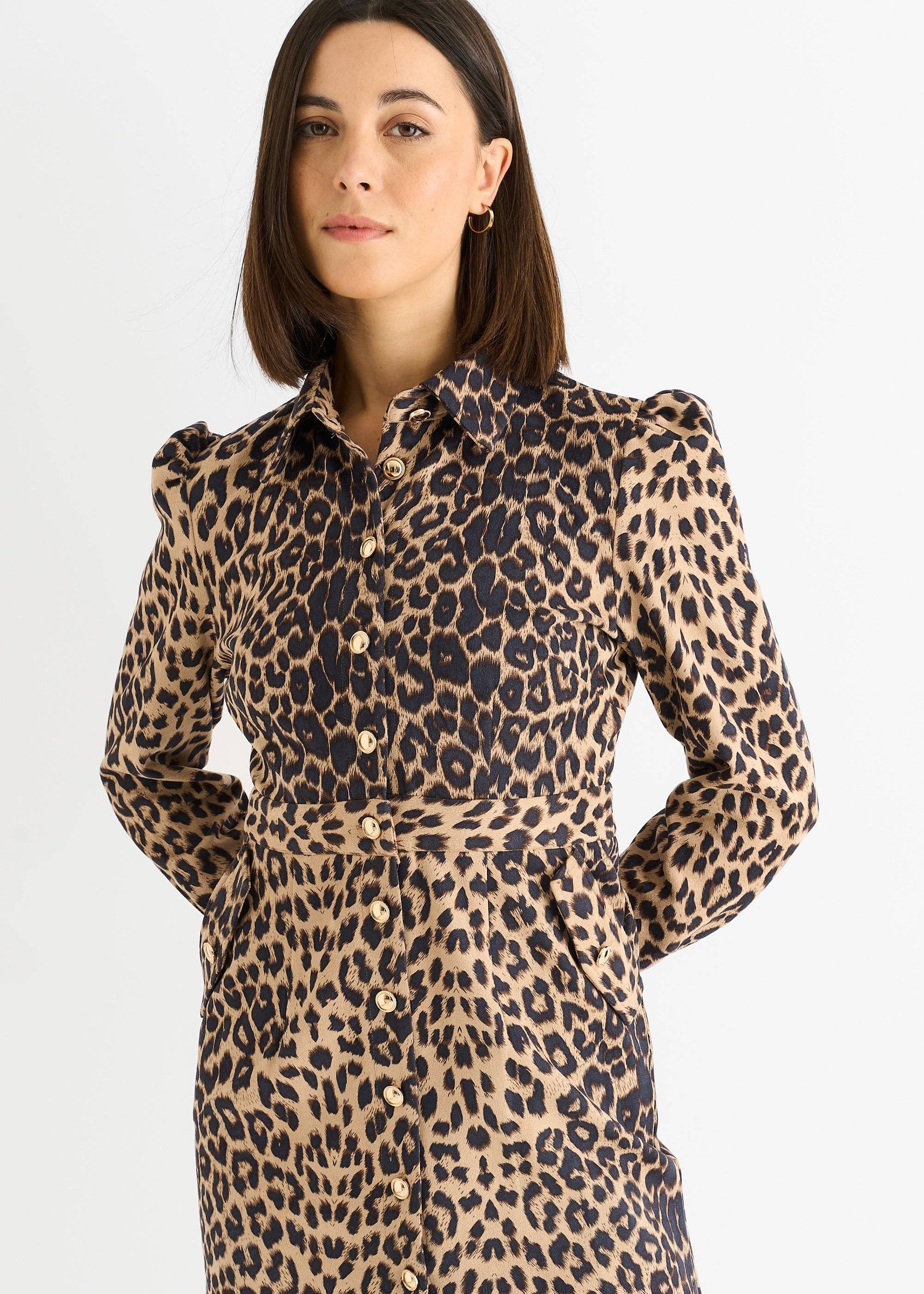 GINI LONDON – Großhandel Kleid – Damen – Militär-Minikleid mit braunem Animal-Print4