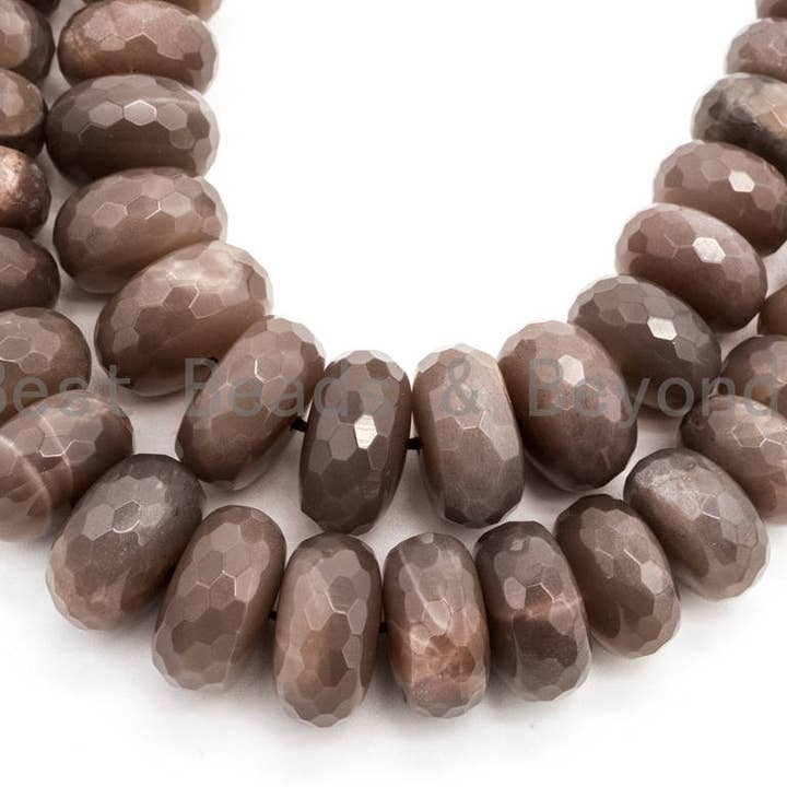8-18mm Quality Natural Smoky Moonstone Graduated,Faceted/Smooth Rondelle Gemstone Beads, Smoky Color Beads, 15.5inch strand, SKU#U208 for wholesale by BestBeads&Beyond