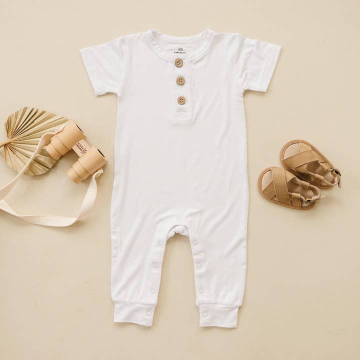 Little Joy Co. - Vente Barboteuse – bébé - Barboteuse Henley en bambou2
