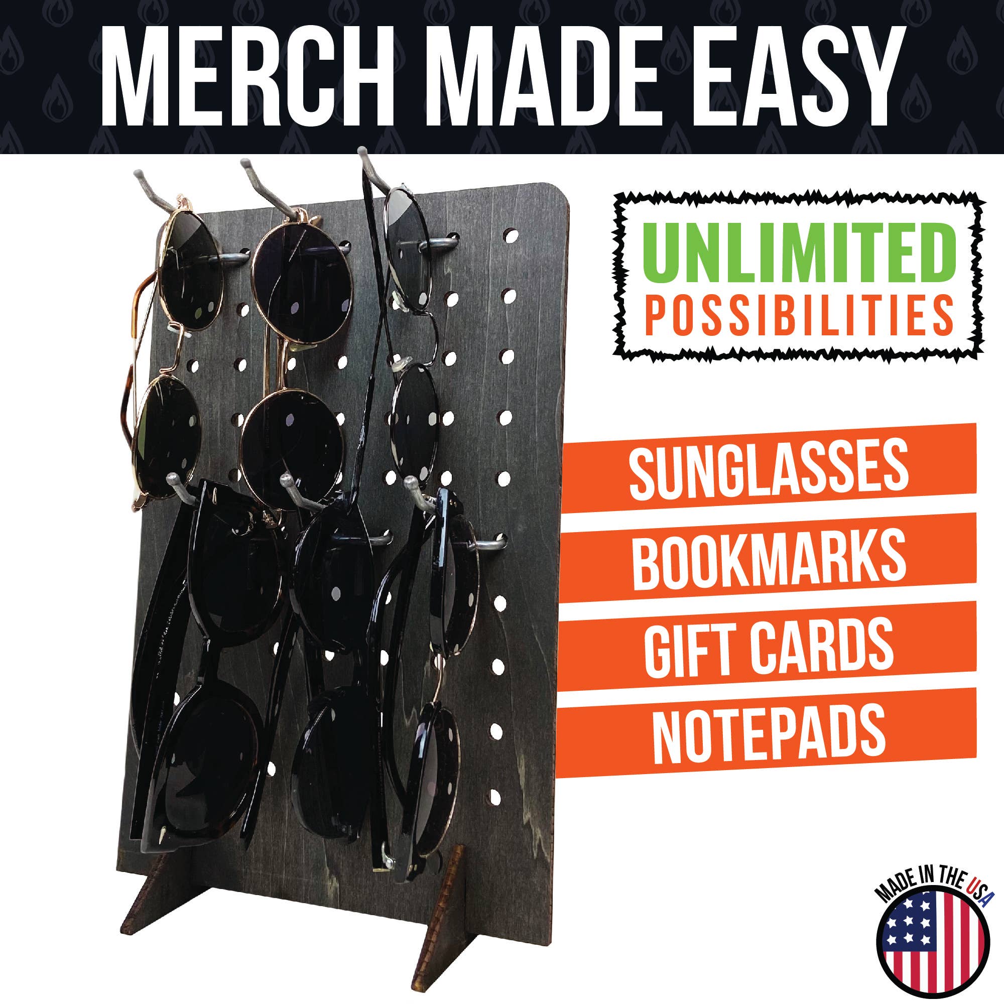 Torched Displays – wholesale Retailer display stand/case – Pegboard Display - Various Sizes and Colors25