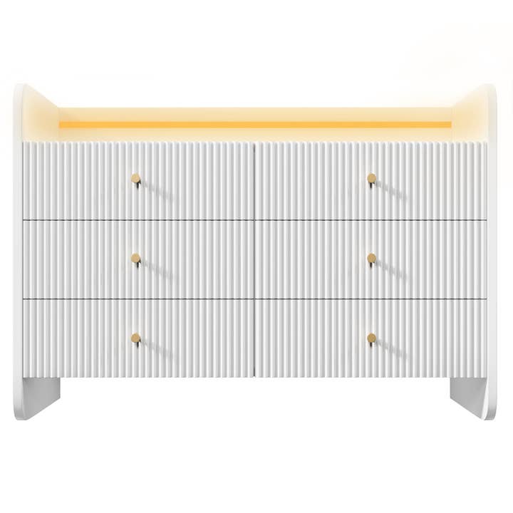 White fluted 6-Drawer sideboard with LED lighting & shelves TRAGVAX UK for wholesale by Urban Meuble UK