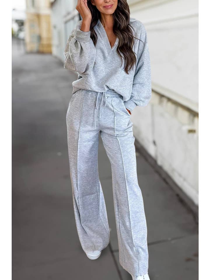 Aapparella - Wholesale Lounge Set - Women's - Collared Pullover and Drawstring Sweatpants 2Pcs Set | S-XL