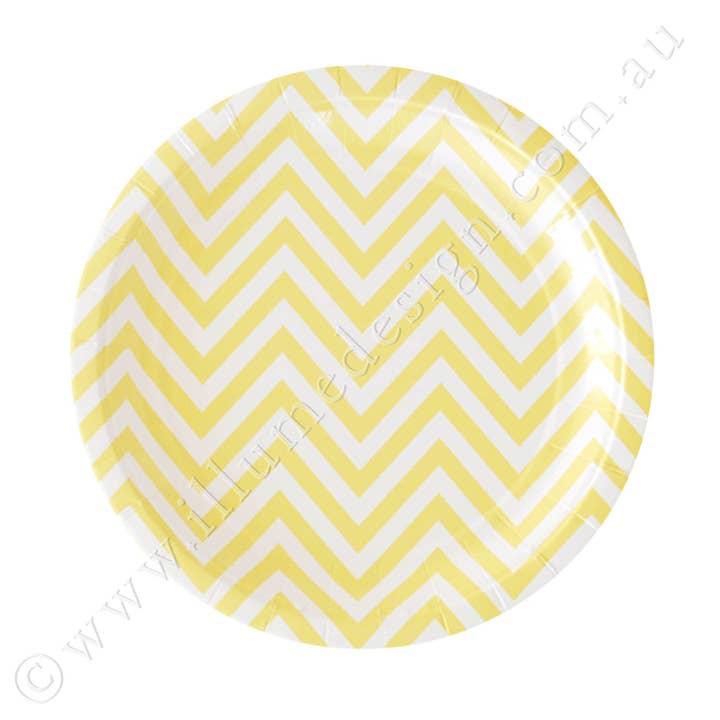 Chevron Yellow Dessertteller, 12 Stück für den Großhandel von Illume Partyware