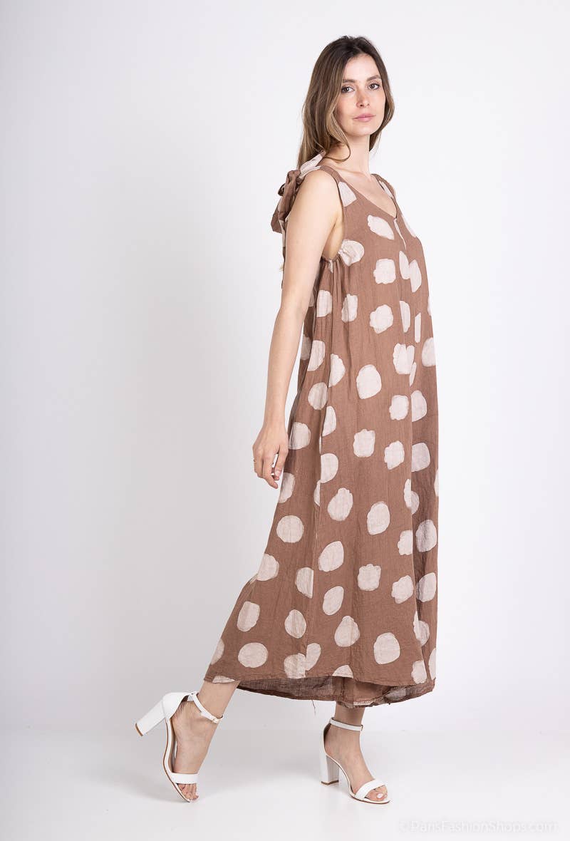 L'Emotion - Vente Combinaison – femme -  Combinaison à Pois Bretelles Nœuds Ajustables 100% Lin8