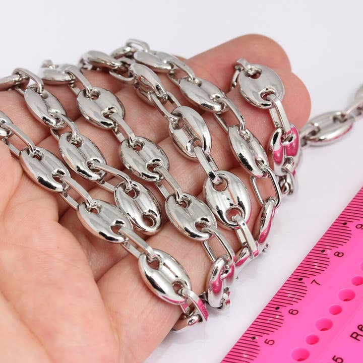 11x15mm Rhodiumbelagt Oval Stang Knapkæde, CHK433 for engroshandel hos QueenJewelryM