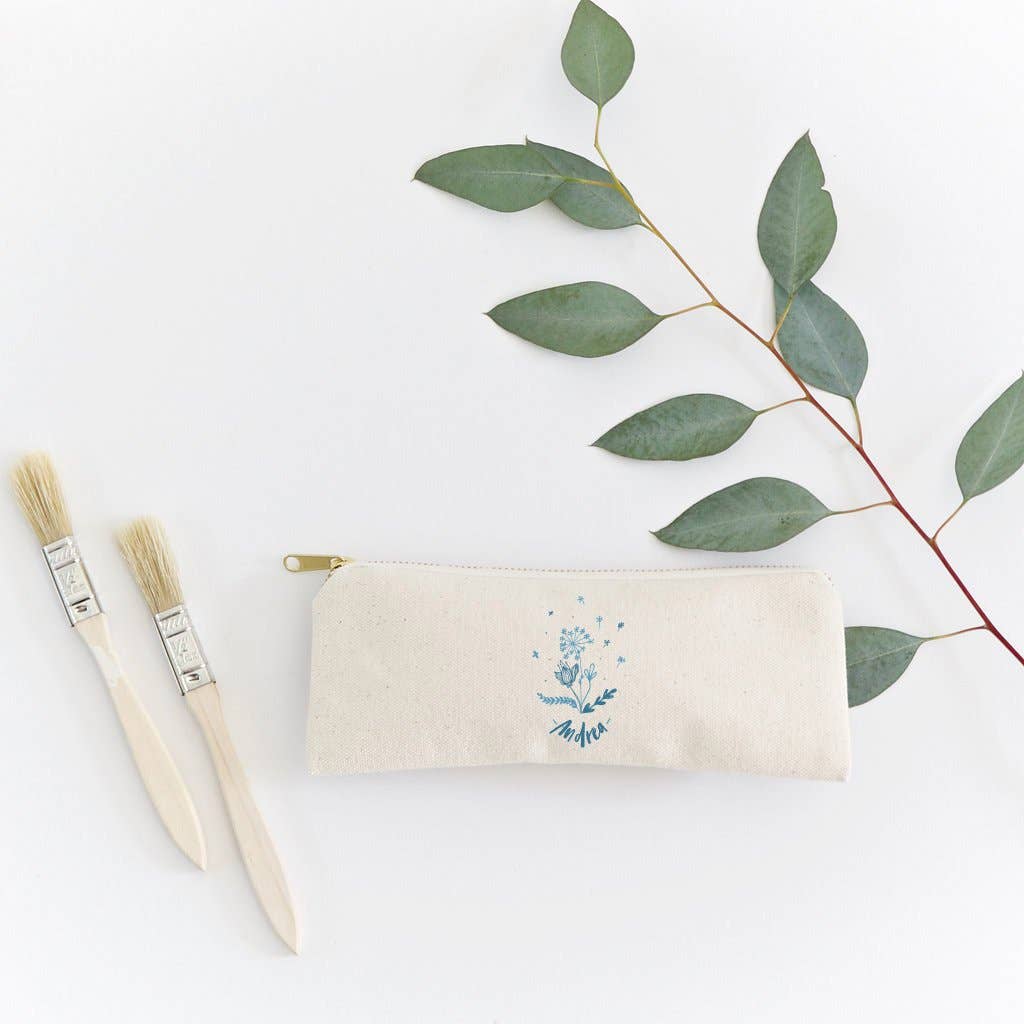 The Cotton & Canvas Co. - Wholesale Pencil Case/Pouch - Personalized Name Blue Floral Pencil Case Travel Make Up1