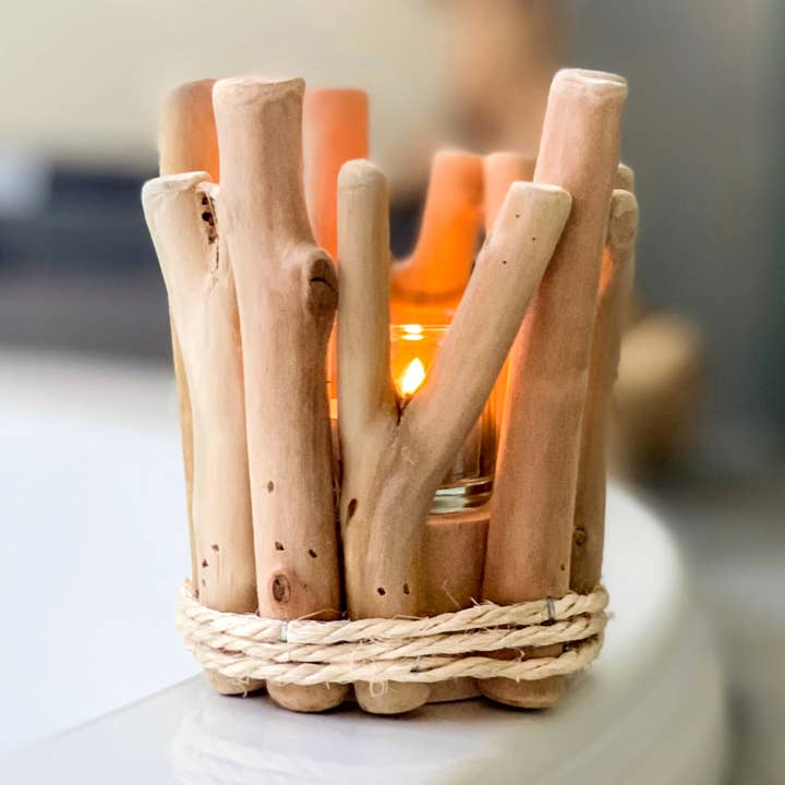 Porte-bougies chauffe-plat en bois flotté fait main - Décoration intérieure rustique pour la vente par DrifWoo