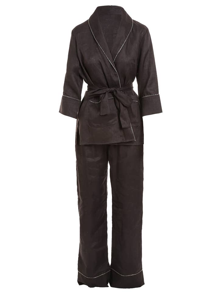 Sæt med hørtop og bukser med kontrastpiping PC6006 for engroshandel hos Beulah Style