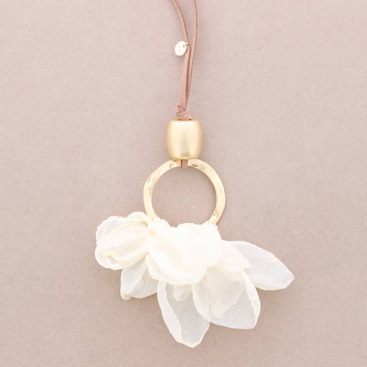 Sonata - Wholesale Halskettinghanger - Halsketting met lange ronde hanger, metaal, bloemenstof