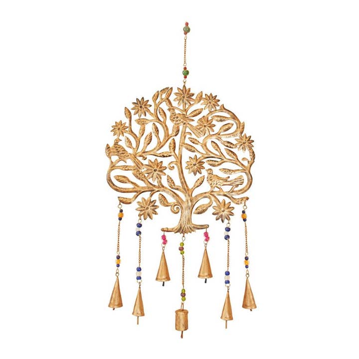 Carillon Éolien Suspendu Arbre de Vie et Oiseaux Métal Recyclé 75cm pour la vente par Shared Earth