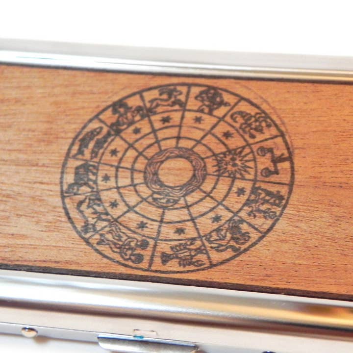 Portafoglio in legno, porta carte di credito, biglietto da visita Zodiac per la vendita all'ingrosso da parte di Resolute Star