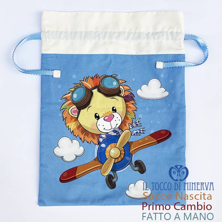 Newborn First Change Bag in Cotton Aviator Lion - Handmade for wholesale by Il Tocco di Minerva