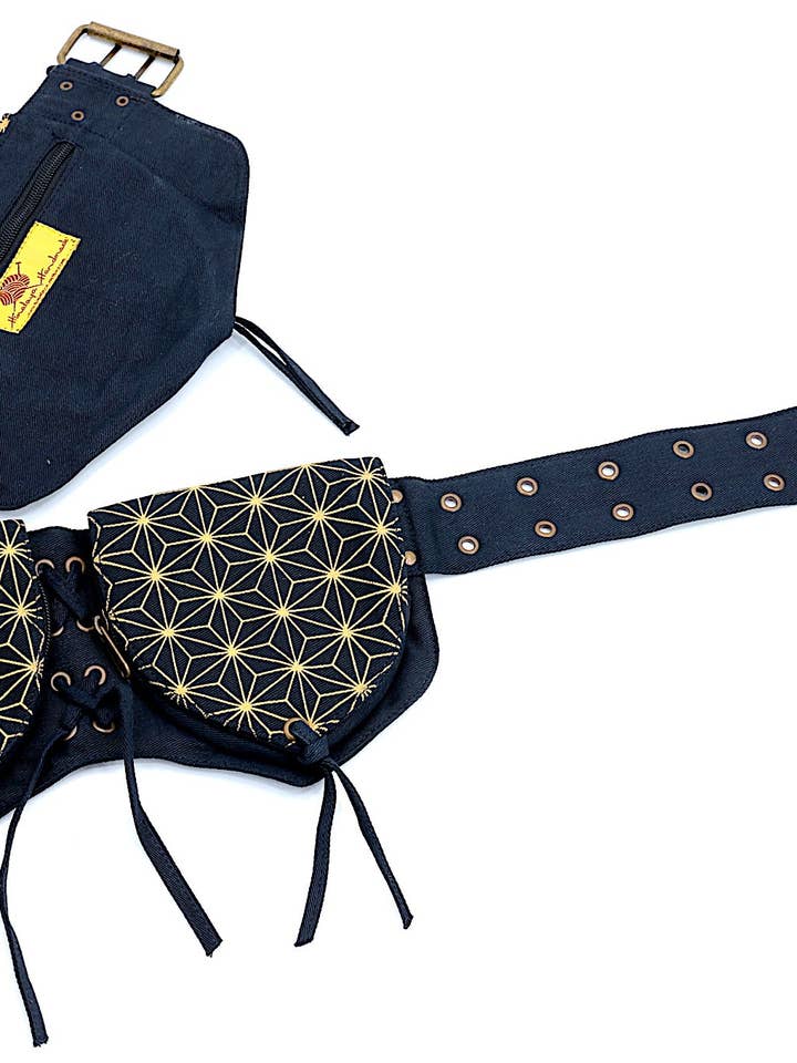 Cotton Flower Of Life Patterned Multi-Pocketed Canvas Fanny Pack for wholesale by Himalaya Handmade
