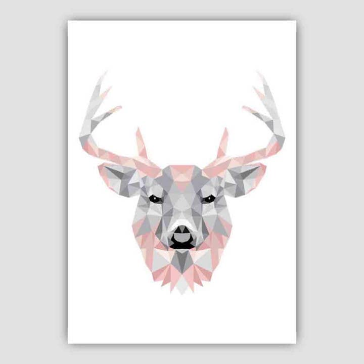 Artze Wall Art – wholesale Poster – Geometrisk Poly Blush Rosa och Grå Stag Head Poster3
