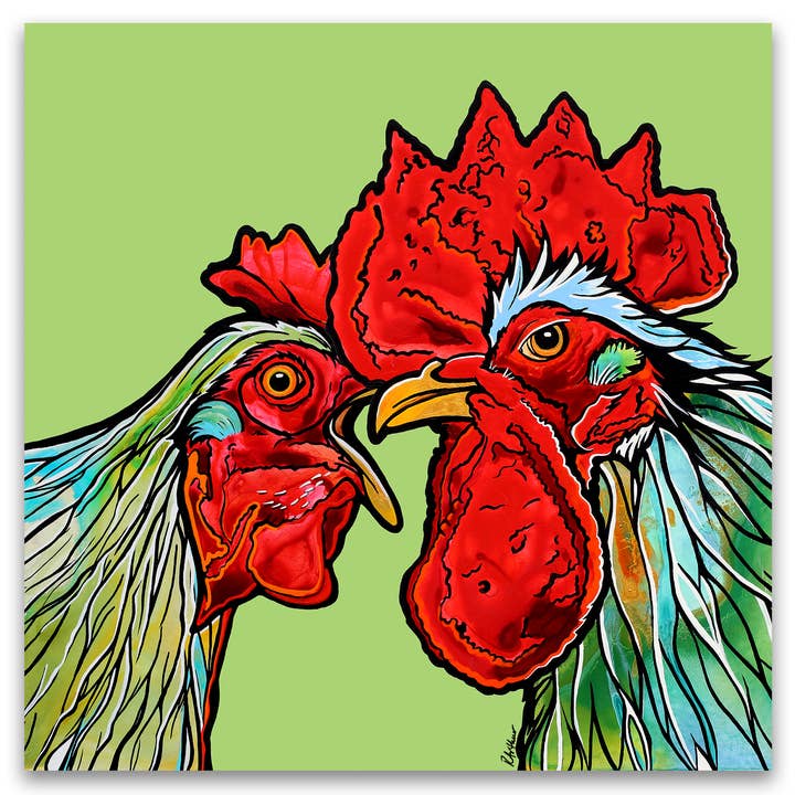 Gossiping Chickens on Green Background • Paper • Unframed for wholesale by RobinArt