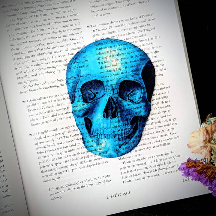 Ryd bogmærke - Blå Skull Goth Gothic Horror for engroshandel hos Dark Veinlet